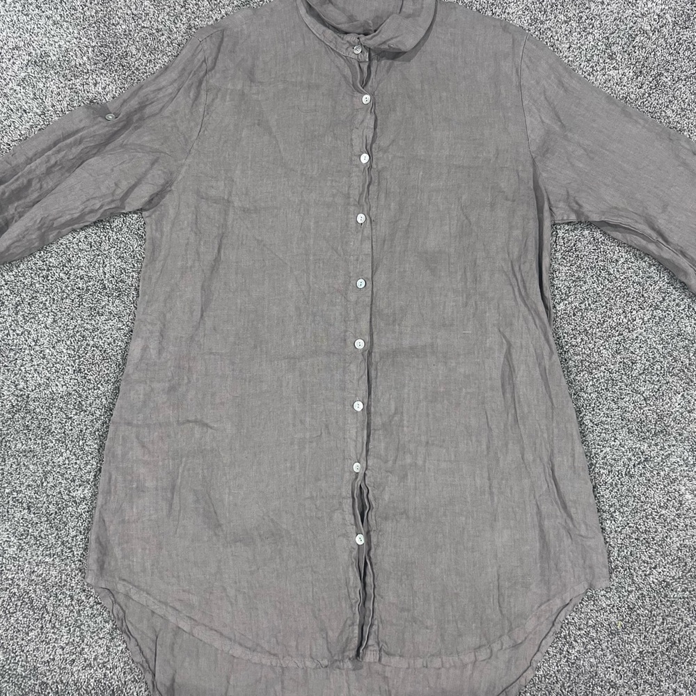 Modamalfi Made In Italy 100% Linen Button Front Shirt Dress Taupe Grey M/L